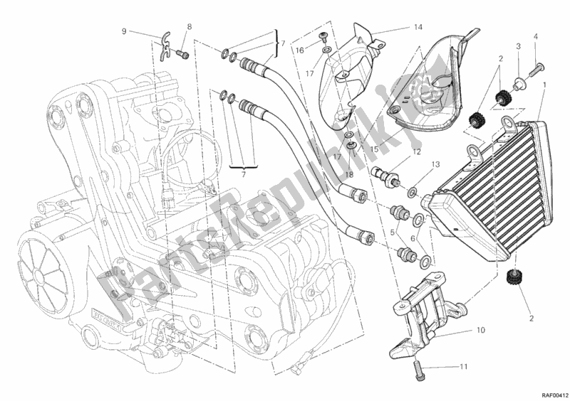 All parts for the Oil Cooler of the Ducati Diavel Brasil 1200 2013